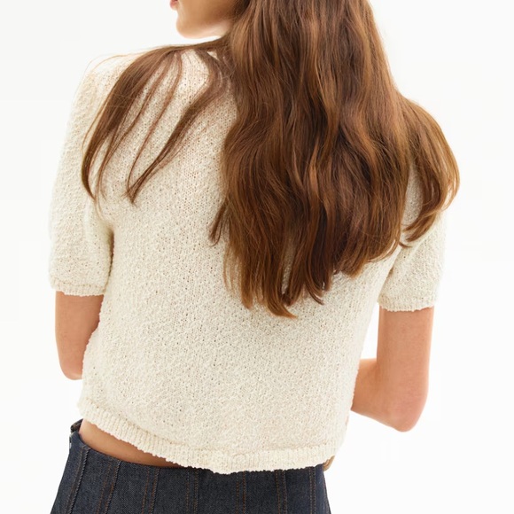 New H&M SLUB-KNIT CARDIGAN Cream Short Sleeve size M - Picture 4 of 7